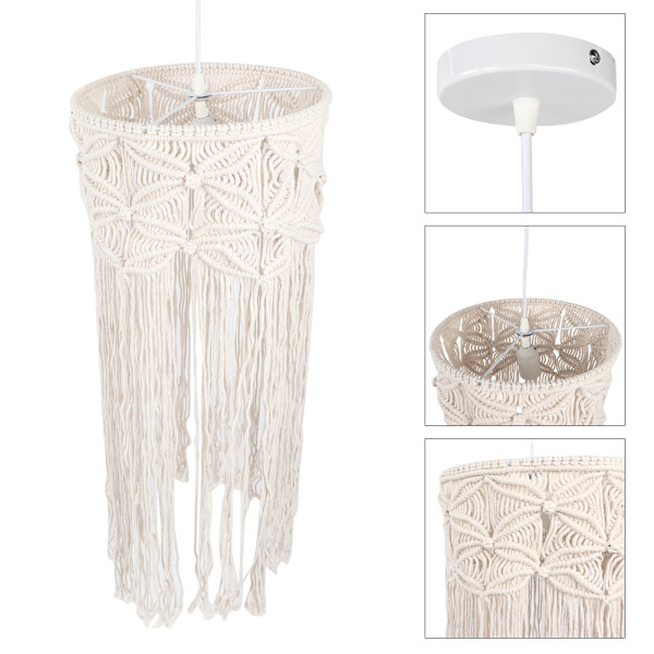 Handgjord bomullsrep vävd lampskärm Bohemian Macrame vägglampa Ljuskrona Dekoration 85-265V