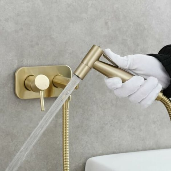Handhållen bidéslang, borstad guld bidéslang för toalett varmt och kallt vatten, 304 rostfritt stål baby tygblöja sprutkit för rengöring