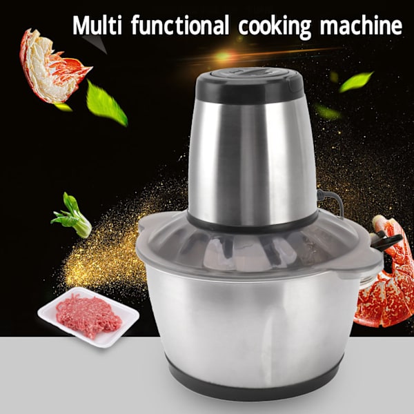 Rostfritt stål 2L elektrisk köttkvarn 8000RPM 200W Multifunktionell Mini elektrisk mathackare EU-kontakt 220V