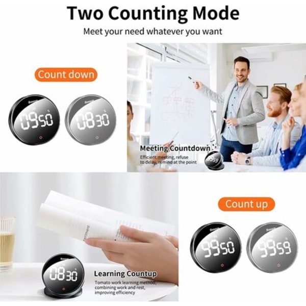 Baseus Kök Timer LED Digital Timer Magnetisk Nedräkning, 3 Nivåer Justerbar Volym, Rotationskontroll Nedräkningstimer för Matlagning Klassrumsmöte