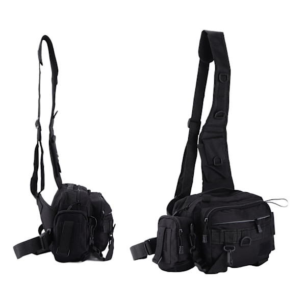 Fiskeutrustning Väska Nylon 600D Fiskeutrustning Sling Pack med Midjebälte för Utomhus CyklingSvart