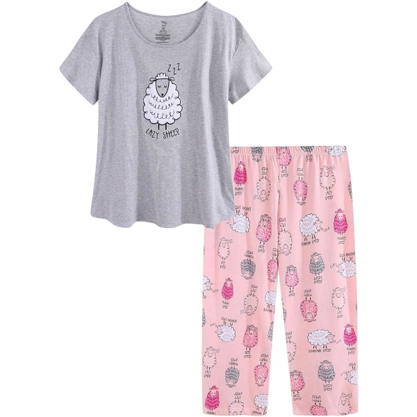 Gråa pulverdamasker för kvinnor - Pyjamas för kvinnor Set Plus Size Sovkläder Toppar med byxor Sommar Pjs Set