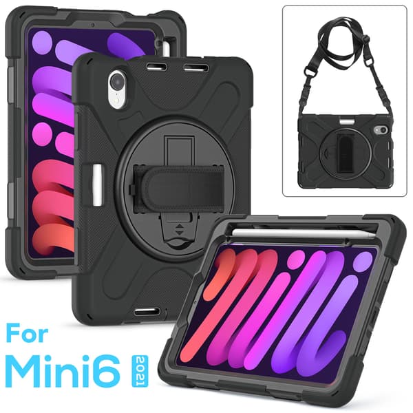 Tabletskyddsfodral för IOS Mini 6 3-lagers fallskydd Tabletfodral med handrem, stativ och axelrem