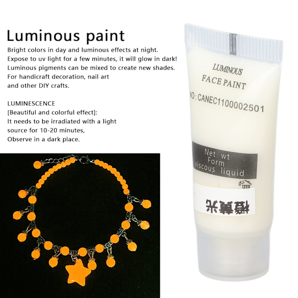 Handmålad fluorescerande färg vattenbaserad lysande pigmentfärg lyser i mörkret 10g orange gul