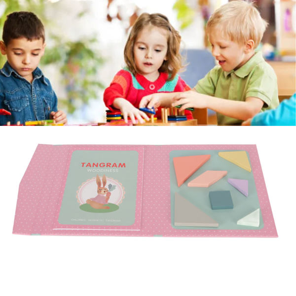 Magnetisk Tangram Bärbar Broschyr Typ Utbildnings Ljusa Färger Pussel Tangram Leksak för Barn Över 36 Månader
