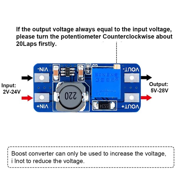 Mini Step-Up Konverter, DC-DC Step Up Boost Konverter, For DIY Justerbar Regulert Strømforsyning