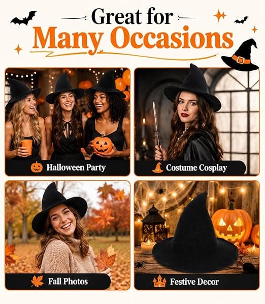 Sort heksehat kvindelig tryllekunstner strikket uldhat voksne makeup tilbehør Halloween makeup bal