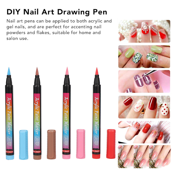 Nagelkonst Pennset, Snabbtorkande Professionella Nagelverktyg För Kreativ Design, Vattentäta Akryl Nagelkonstpennor, Flera Färger, Rätt Storlek