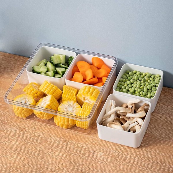 Portabel Serveringsbricka med Fack, Högkvalitativt Material Lufttät Läcksäker Grönsaksbricka med Lock, för Smidig Förvaring och Organisation av Snacks