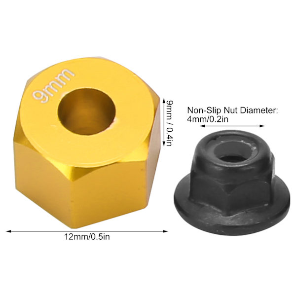 12mm hjulnavadapter 9mm tjock M4 flänslås muttrar korsnyckelsats för 1/10 RC bil guld