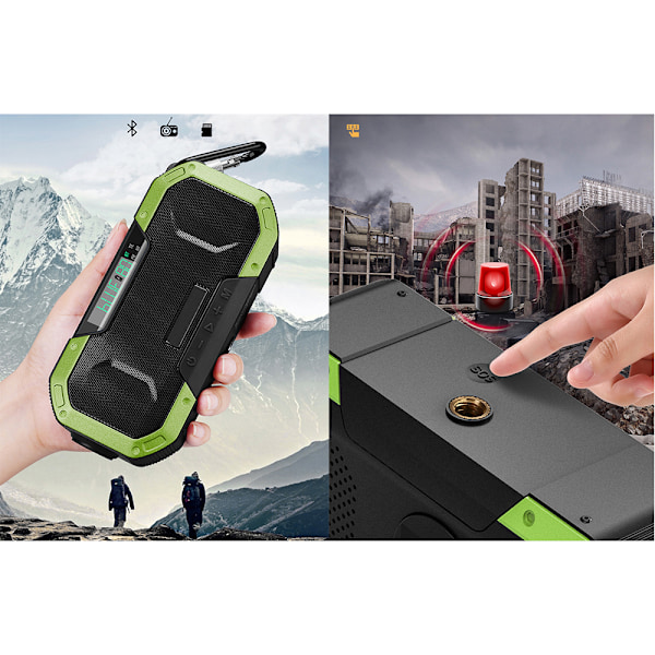 Veva radio med vev, solcellsladdning för mobiltelefon, 5000 mAh powerbank med USB-utgång, FM/AM, dynamo, IPX6 vattentät, LED-ficklampa, nöd