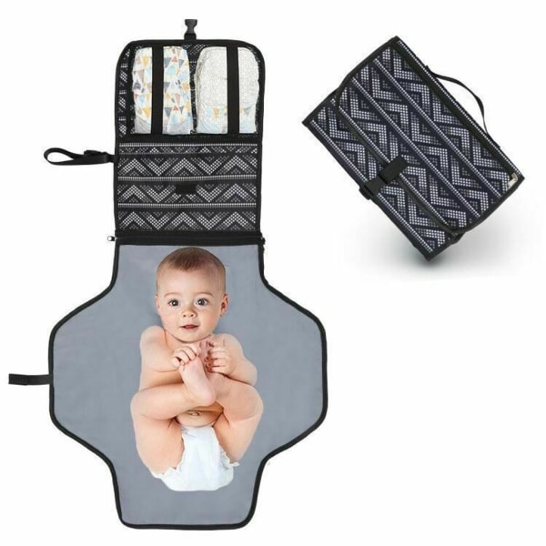 Bärbar skötmatta - skötbord för på språng - hel vadderad - avtagbar & avtorkningsbar matta - present till baby shower