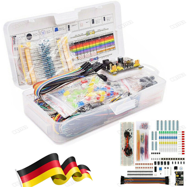 Elektronisk rolig kit, omfattande komponenter för Arduino-kompatibla projekt, inklusive MB-102 kopplingsdäck, strömförsörjning och individuellt förpackade