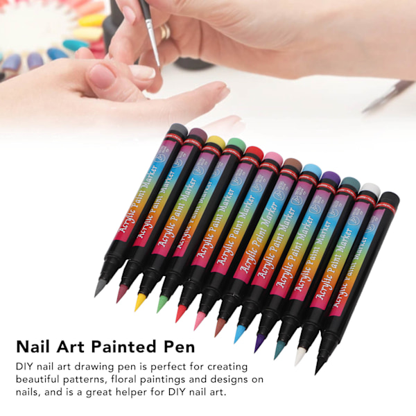 Nagelkonst Pennset, Snabbtorkande Professionella Nagelverktyg För Kreativ Design, Vattentäta Akryl Nagelkonstpennor, Flera Färger, Rätt Storlek