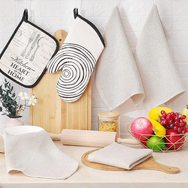 Diskhanddukar 100% bomull, set om 6, 34 x 34 cm, mjuka diskhanddukar, kökshanddukar, absorberande kökshanddukar, tjock premium diskhandduk, disktrasa, rengöring