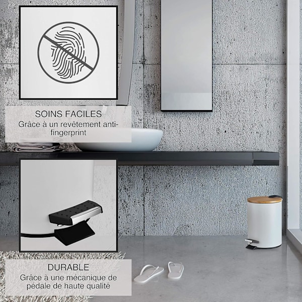 3L Bambu Trälock Papperskorg, Elegant Design Pedalhink med Mjukstängningsmekanism för Badrum, Sovrum och Kök, Fingeravtrycksresistent Yta