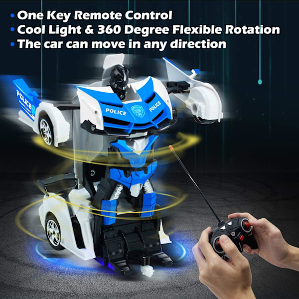 Fjärrkontroll Transformerbil Robot Leksaker för Pojkar med Ljus RC Bil 2.4Ghz 1:18 Uppladdningsbar 360° Roterande Racerbil Födelsedagspresenter Leksaker för Barn Pojkar