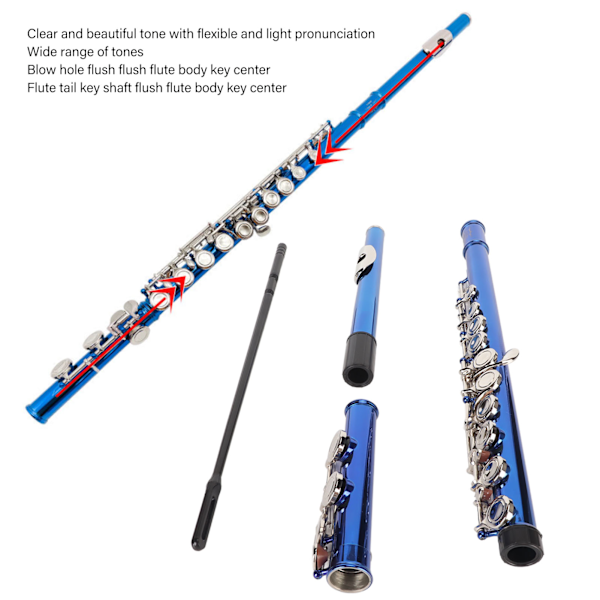 Treasure Blå Flöjtinstrument, Högkvalitativ Kopparlegering Säkerställer Rik Resonans, Elegant Utseende & Underbar Design, Mjuk Ton för Orkester