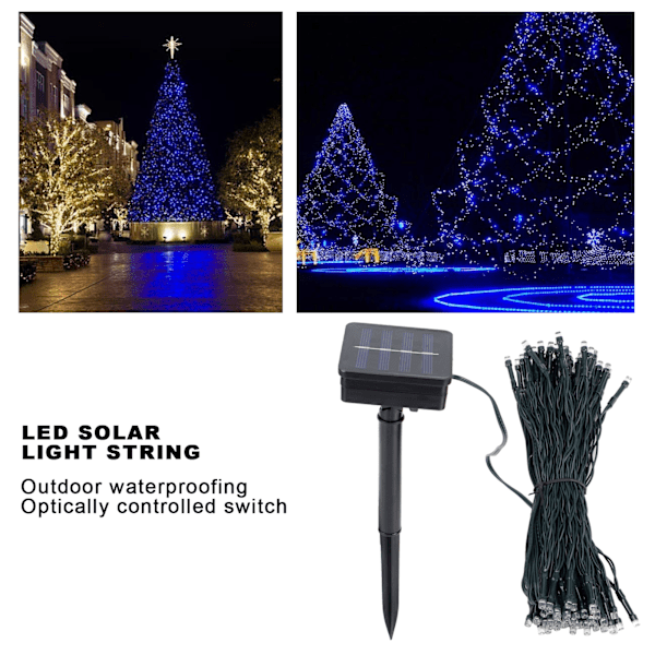 17m 100LED Solcellslinga Ljus IP67 Vattentät Dekorationslampa för Utomhusträdgård Gårdsplan Blått Ljus