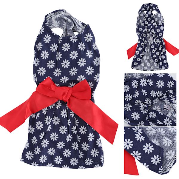 Prinsessklänning för små hundraser, fjärilsrosett, blomstermönster med prästkragar, ventilerande meshdesign, elegant utseende, speciell design för tikar