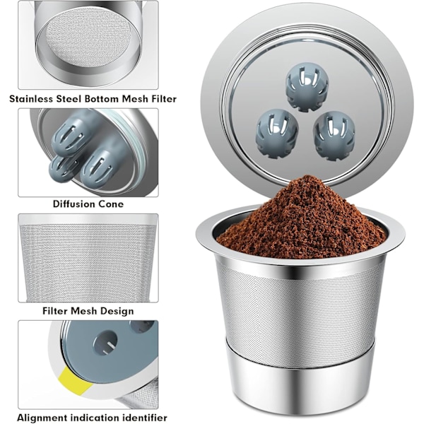 Silkopp Återvinning Ninja kaffemaskin rostfritt stål 3-håls K-cup kaffekapselkopp med filterpapperskopp