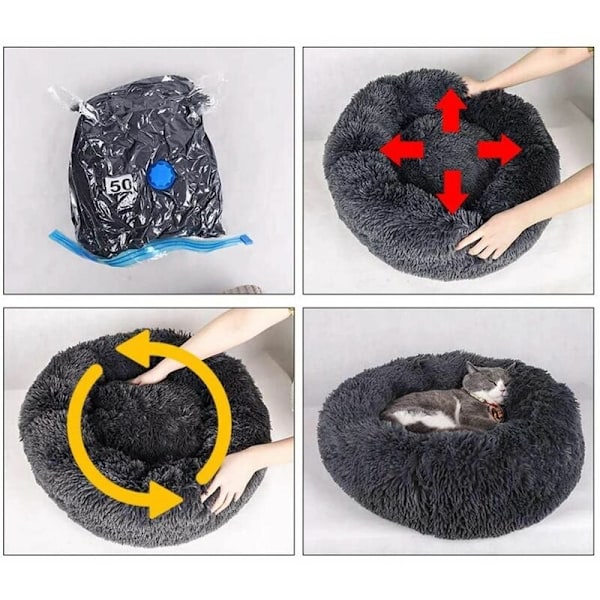 Vattentålig Bädd med Bas för Husdjur, Lämplig för Både Hundar och Katter, Lugnande Donut-bädd för Husdjur med Mjukt och Varmt Sammet- och Bomullsmaterial, 40 cm Storlek, Blå