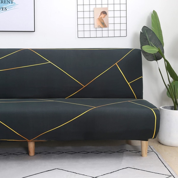 Armlös Futon Soffskydd - Halkskydd, Fällbar, Stretch, Armlös, Skyddande Överdrag för 2-3 Sitsig Armlös Soffa (Svart/Guld)190-210