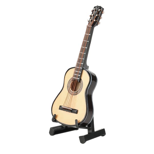 Gitarrreplika med detaljerat hantverk, samlarfigurer, miniatyrgitarr i trä för dockhusaccessoarer, heminredningsdisplay, mini