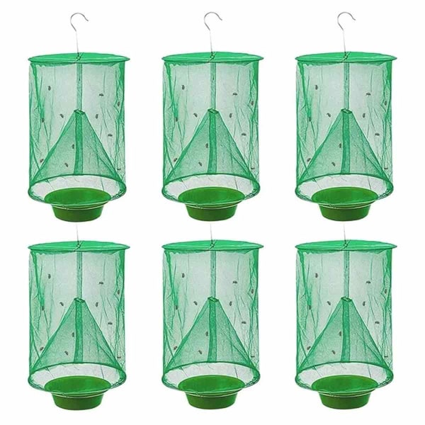 Ranch flugfälla med betebricka, återanvändbar flugfälla Flay Catcher Cage för inomhus- eller utomhusfamiljegårdar, park, restauranger (2-pack)