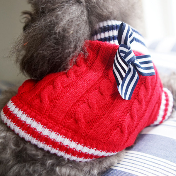 Pet sweater Pet två ben stickad tröja Hund röd marin stil