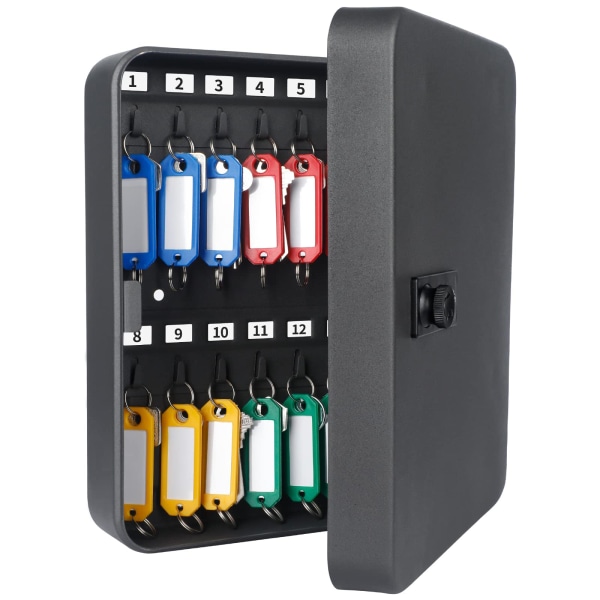 Nyckelskåp i stål med 28 nycklar med organizer med återställbar digital kodlåda och 4-färgsnyckelring