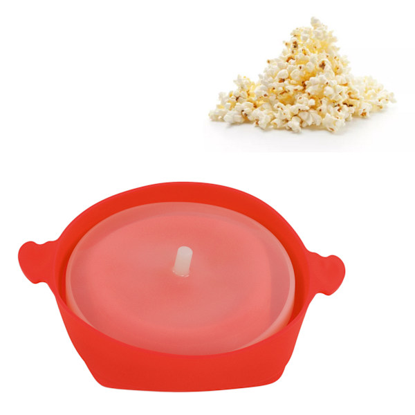 Mikrovågsugnspopcorn-skål med transparent lock och handtag hopfällbar silikon popcornmaskin för hemmet röd