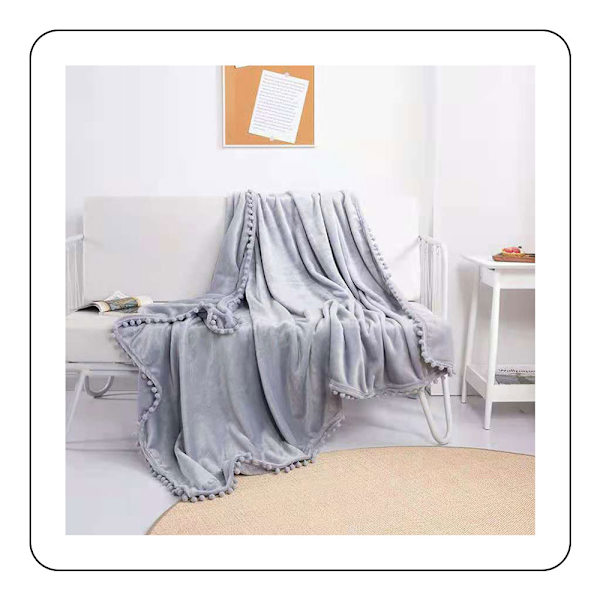 Flanellfilt, pompom, mysig filt, soffplädar - fleecefilt för soffa, mjuk och varm filt, fluffig, som soffpläd, soffpläd