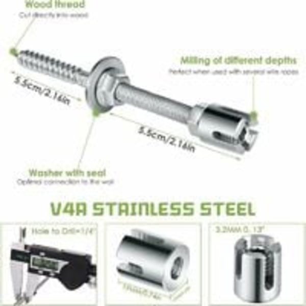 Stöd för klätterväxter, komplett rostfritt stålkit med väggstöd och repdiameter 3 mm (längd 16 m)