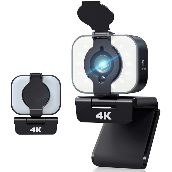 4K-uppgraderad webbkamera med justerbart fyllningsljus och cover USB kamera, bredbildsdator med mikrofon Mac-webbkamera