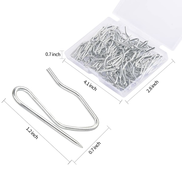 Metallgardinkrokar, 58 st gardinkrokpinnar 1,2 tum rostfritt stål pin-on-krokar för fönstergardin, duschdraperi, dörrgardin, silver
