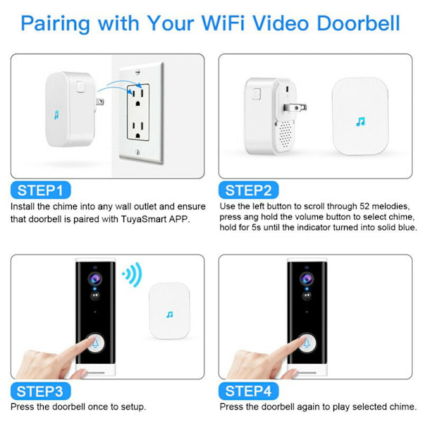 WIFI Dörrklocka Smart Hem Trådlös med WiFi Videodörrklocka Intercom Säkerhet Utomhus Dörrkamera 1080P Hem Trådlös Klockspel