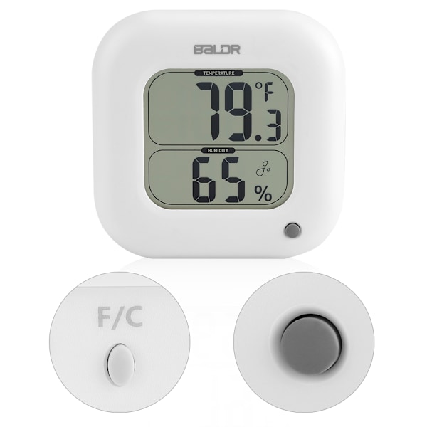 BALDR Mini Digital Termometer Hygrometer Inomhus Rum Luftfuktighet Temperatur Display Vit