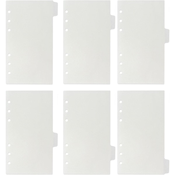 6 Håls Transparent PVC Bindemedelsdelare Sidor med Flikar Genomskinliga Pappersark Indexdelare A5 Indexdelare för Anteckningsbok Journal Dagbok Planerare Memo