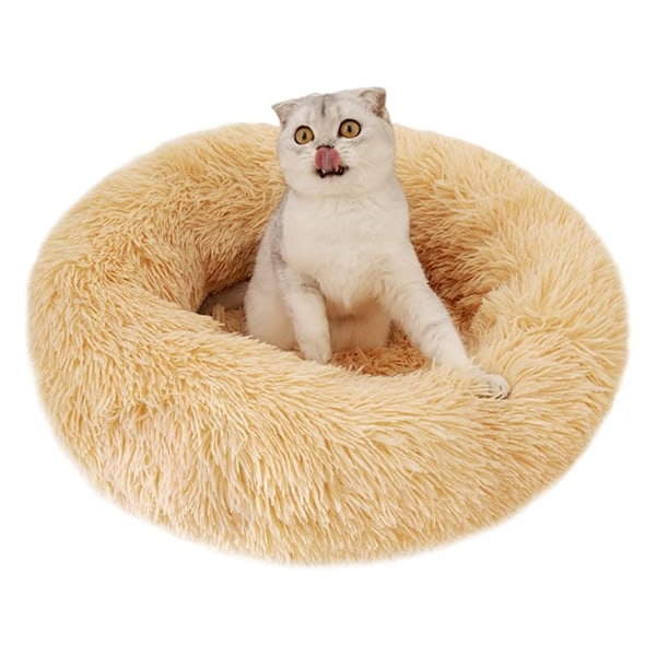 Kattunge Valp Rest Haven, Lugnande Donut-säng med Anti-Ångest Stöd i en Varm Bekväm Plysch Djursäng, Runda Hund Kattsängar för Innekatter, Maskintvättbar