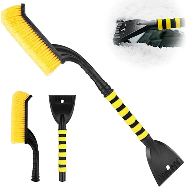 Komsepor 2-i-1 isskrapa, snöborste, avtagbar isskrapa med halkfritt mjukt grepp för bilfönster och fönster (ABS, PVC-borst, 66 cm)