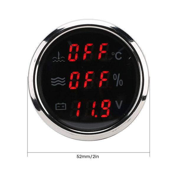 52mm/2 tum 3‑i‑1 Mätare Vattentemperatur Spänning Vätskenivå Display Europeisk Standard 0‑190ohm Svart Urtavla
