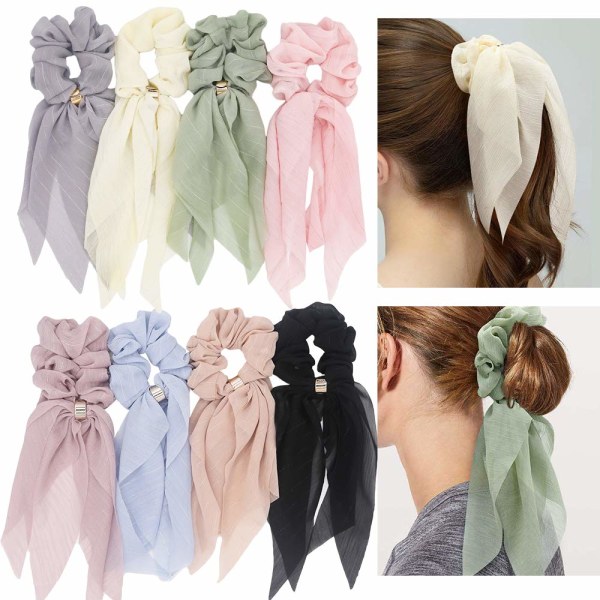 Elegant halsduk Hårband för kvinnor, flickor, 8 st dubbla lager rosett Scrunchies för hår Söta Bunny Ear Rosett Scrunchies med olika färger