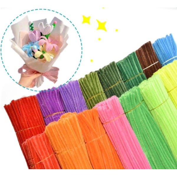 Chenille Stems 100 st, Regnbågsfärger, 6mm x 30 cm, Piprensare Fuzzy Sticks för DIY pyssel