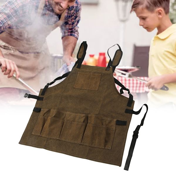 Butiksförkläde Stor Kapacitet Tvättat Canvas Material Fällbart Lera Färg Universell Stil Träbearbetning Förkläde för Grillning