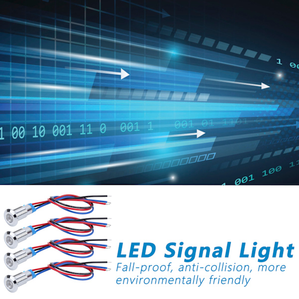 4-pack LED-indikatorlampa Signal 2-färg Gemensam Anod Vattentät Metall 8mm 220V (Röd Blå)