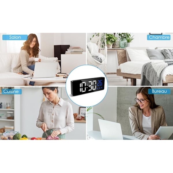 Multifunktionell Klocka, Stor Digital Väggklocka med Smart Morgonlarm, Automatisk Ljusstyrkedämpare för Vardagsrum, Kontor, Gym
