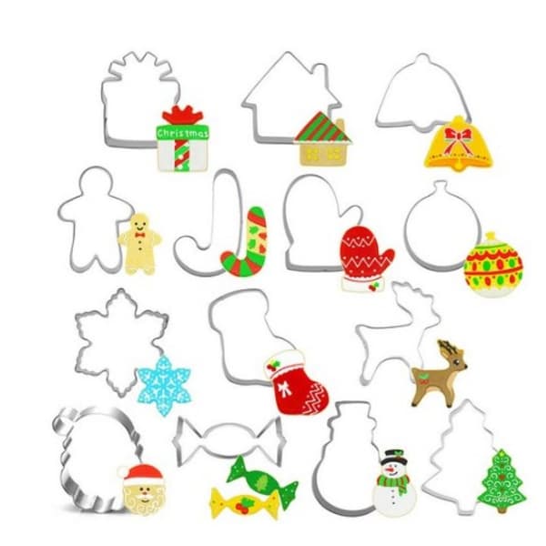 14 x julekake- og fondantformer i rustfritt stål.