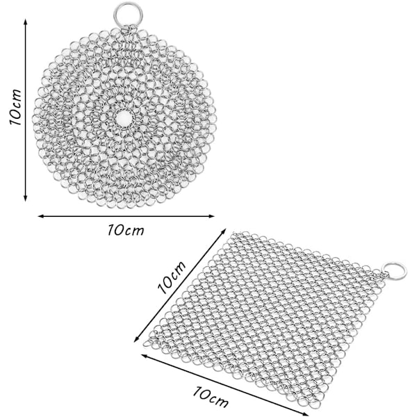 Gjutjärnsrengörare 2 st kedjeskrubbare i rostfritt stål gjutjärnsrengörare nätnät gryta stekpanna gjutjärnsrengöringsborste rengöring med