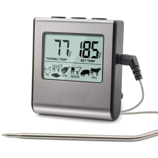 ThermoPro TP-16 Stor LCD Digital Matlagning Mat Kött Rökare Ugn Kök BBQ Grill Termometer Klocktimer med rostfri stålsond